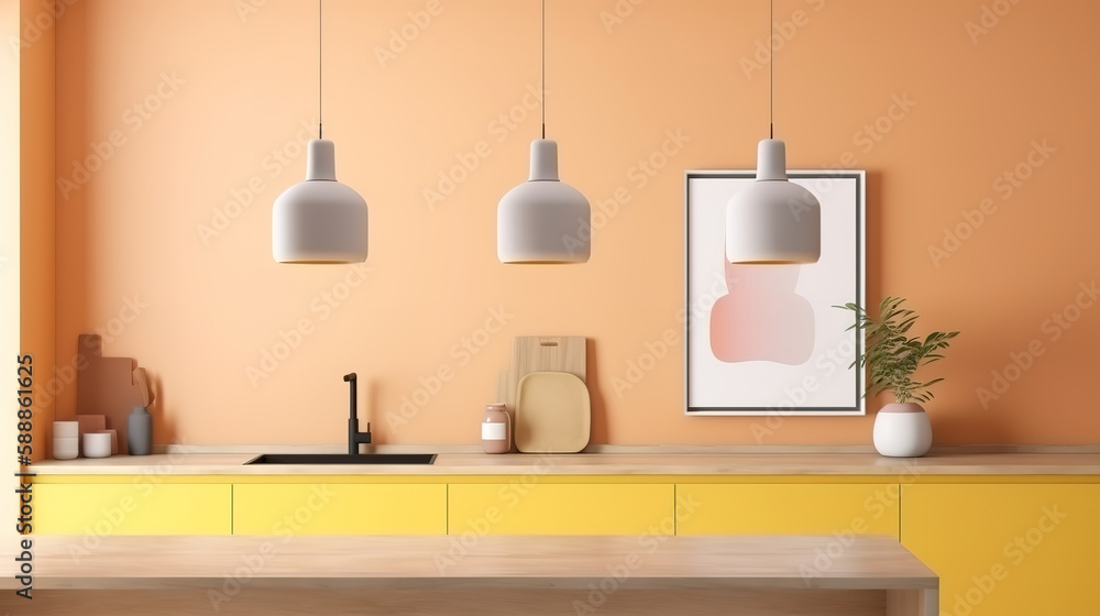 Frame mockup in kitchen room interior. Generative Ai Frame mockup in kitchen room interior. Generative Ai