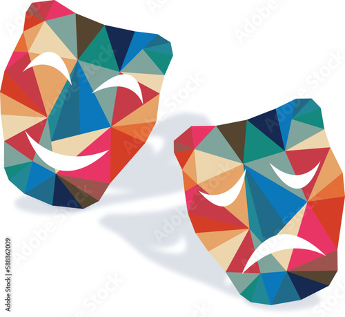 Masks of good and bad mood, retro, vintage colors, geometric style, modern icon, logo
