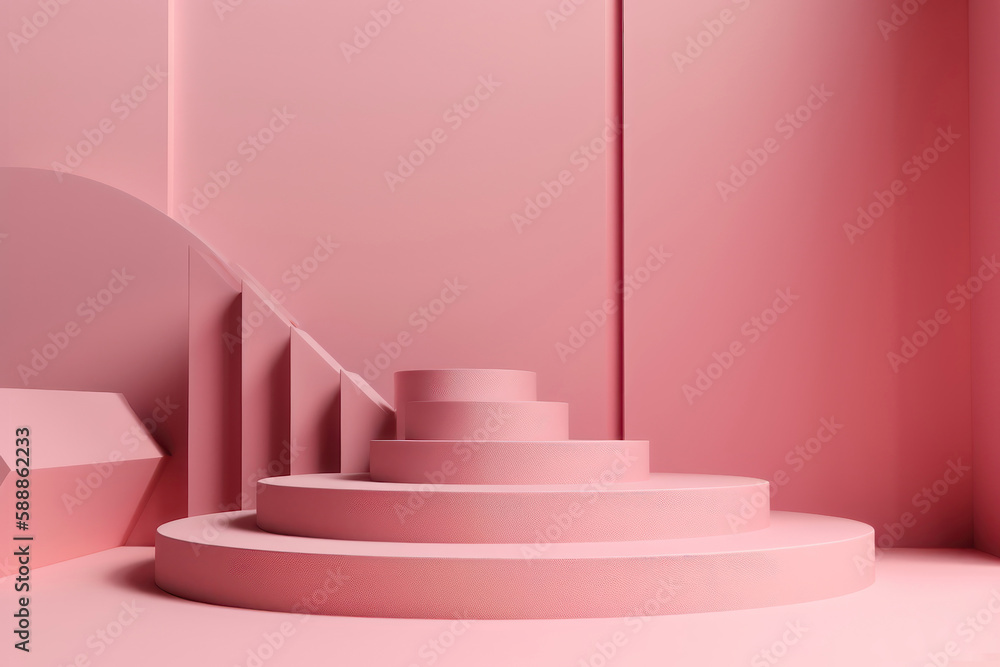 Scene with minimal pink podiums. AI generated Scene with minimal pink podiums. AI generated
