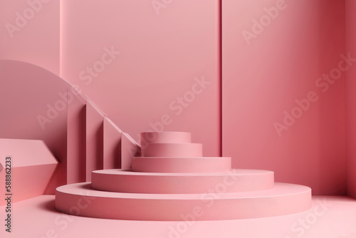 Scene with minimal pink podiums. AI generated