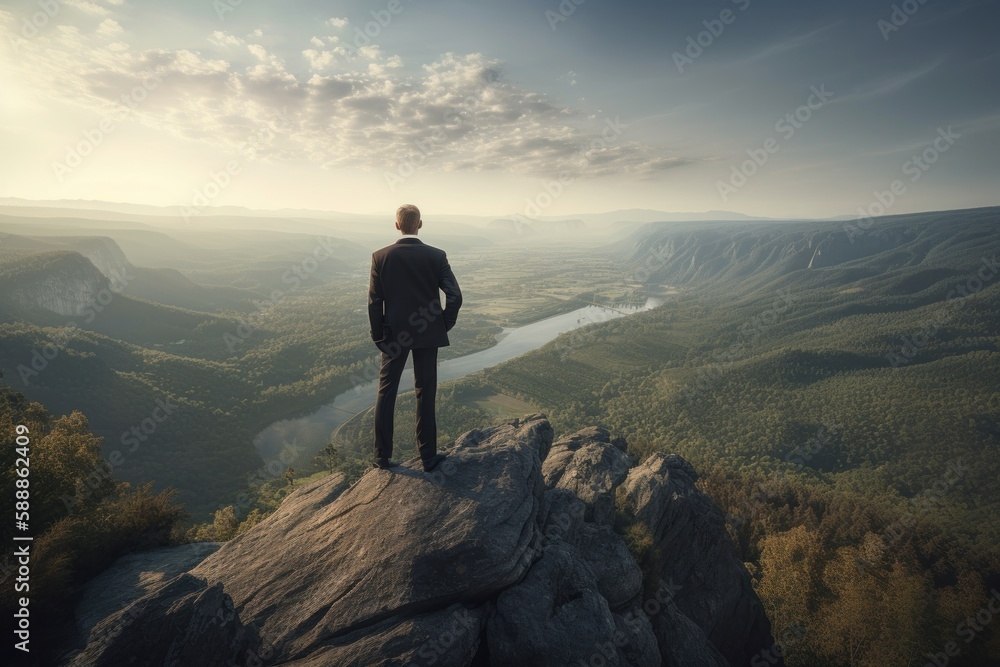 businessman on top of the mountain, generative ai businessman on top of the mountain, generative ai