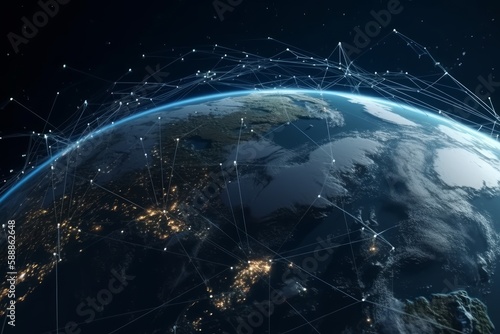 globe with communications satellite connections, generative ai