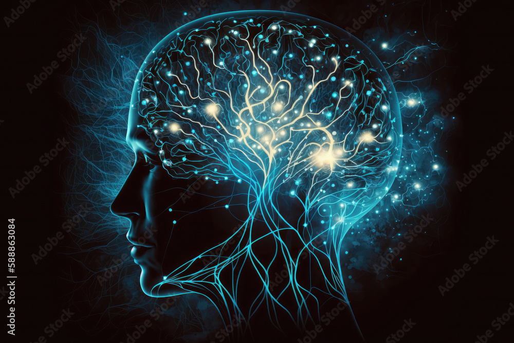 Astral body woman silhouette bust at abstract space background neural network AI generated art Astral body woman silhouette bust at abstract space background neural network AI generated art