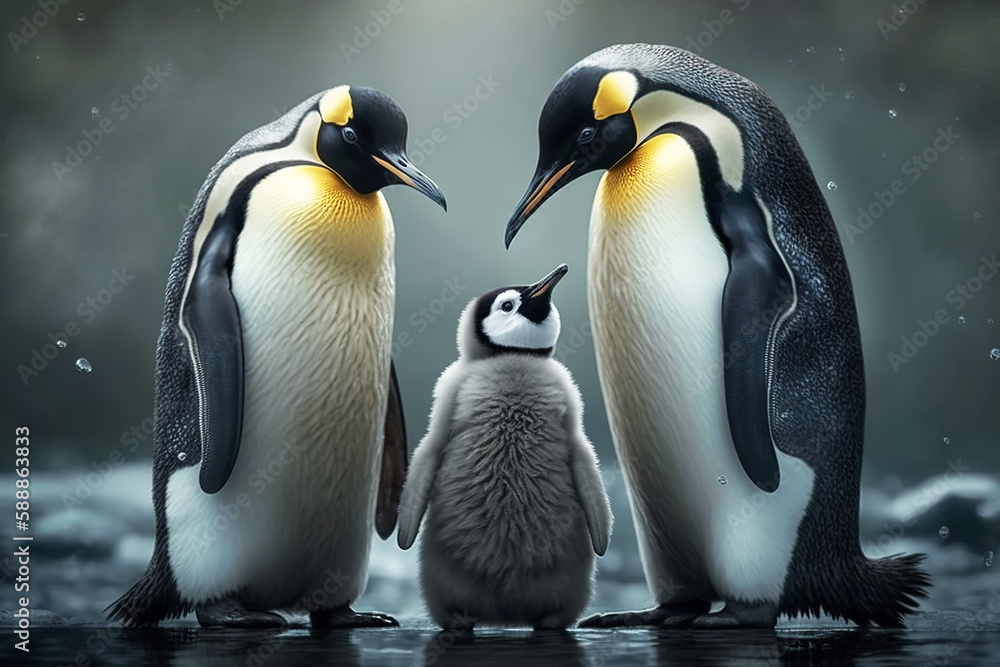 Fototapeta premium Penguin family. Generative AI.