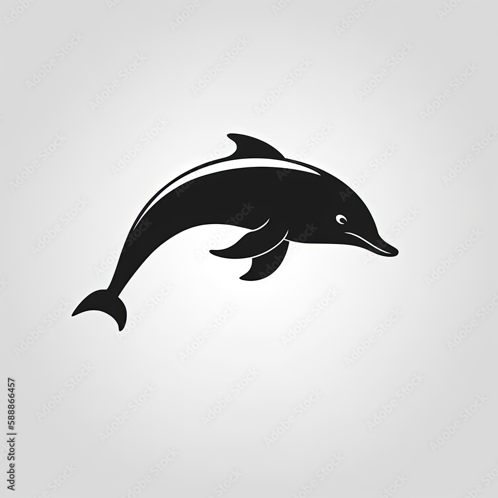 Fototapeta premium Dolphin Silhouette in black and white. Minimalistic illustration for Logo Design created using generative AI tools