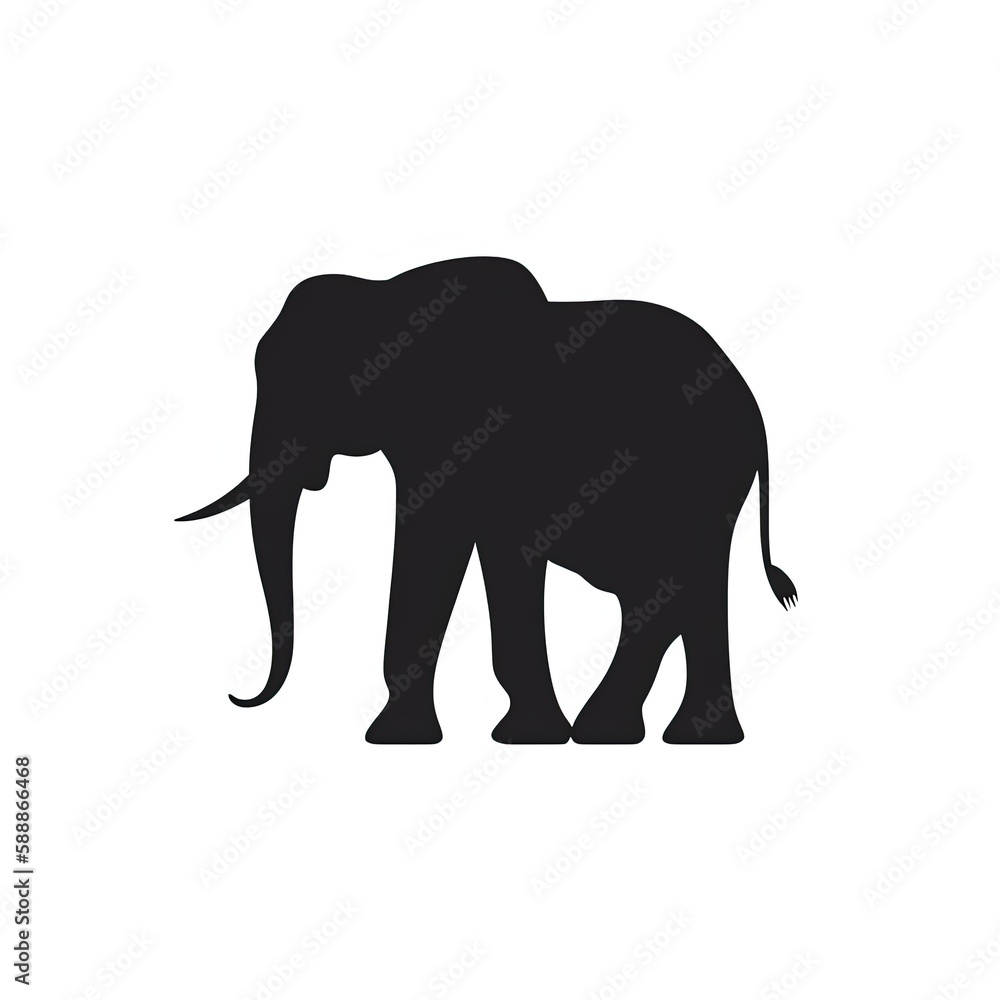 Elephant Silhouette in black and white. Minimalistic illustration for Logo Design created using generative AI tools
