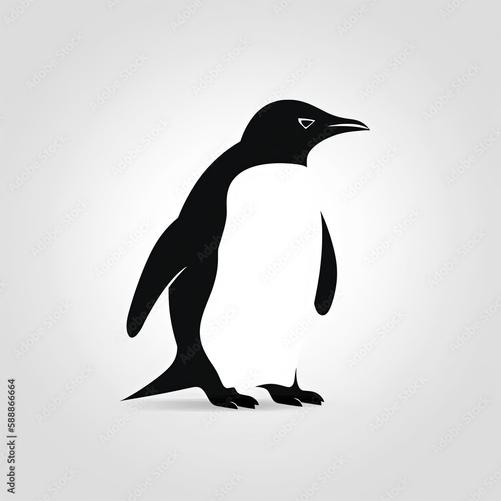 Fototapeta premium Penguin Silhouette in black and white. Minimalistic illustration for Logo Design created using generative AI tools
