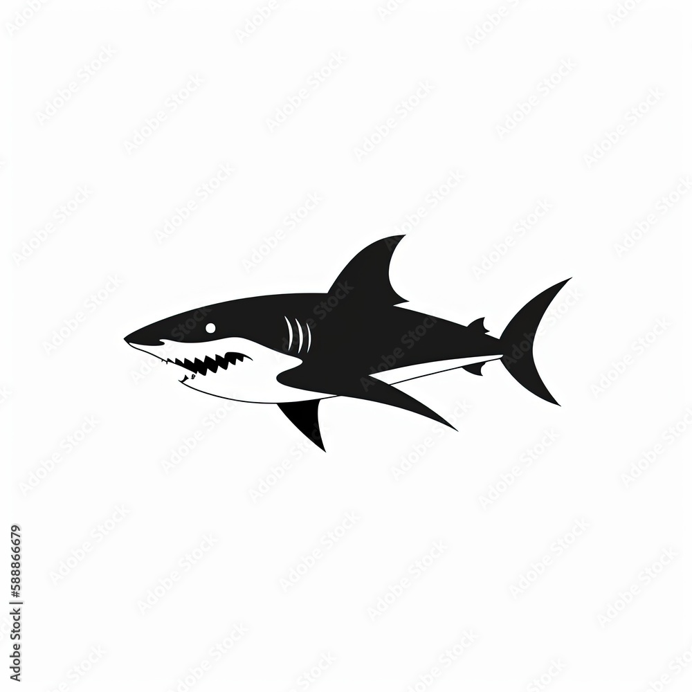 Fototapeta premium Shark Silhouette in black and white. Minimalistic illustration for Logo Design created using generative AI tools