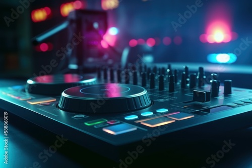 Dj console at disco party. Generate Ai