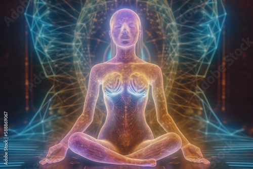 Spiritual woman meditation. Generate Ai