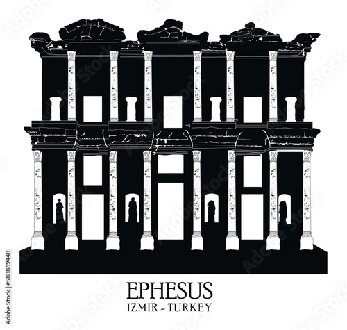 Turkey, Izmir, Selcuk. Library of Celsus in the ancient city of Ephesus, Turkey. Ephesus is a UNESCO World Heritage site. Ruins of  ancient city Ephesus.
Roman era memorial tomb 