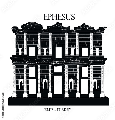 Turkey, Izmir, Selcuk. Library of Celsus in the ancient city of Ephesus, Turkey. Ephesus is a UNESCO World Heritage site. Ruins of  ancient city Ephesus.
Roman era memorial tomb 