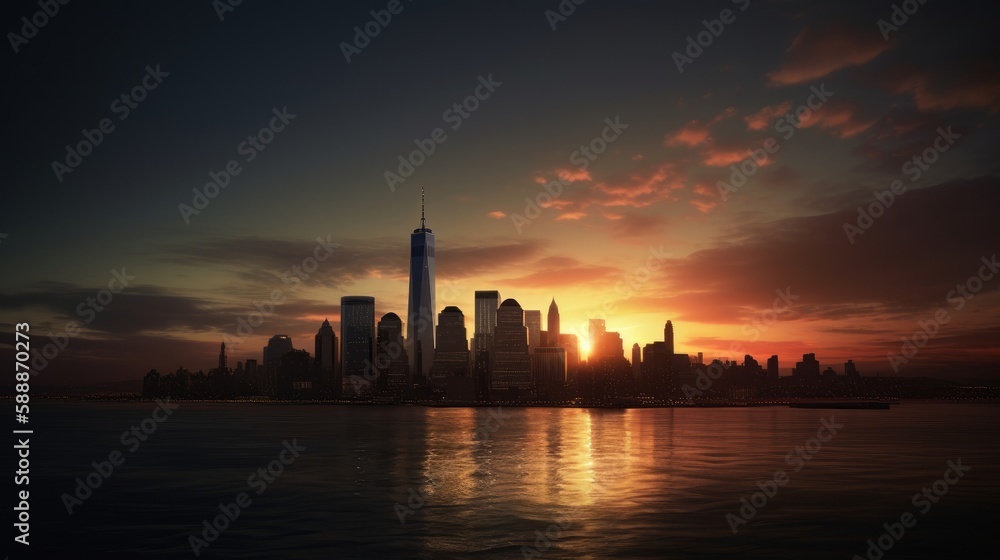 Cinematic New York City Skyline at Sunset