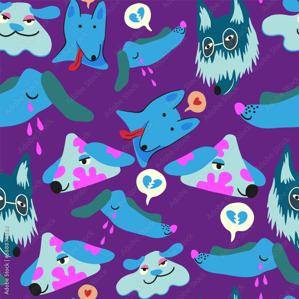 seamless pattern with muzzles of dogs in flat style. pattern with the head of a stylized dog. pet patterns for print and digital use. 