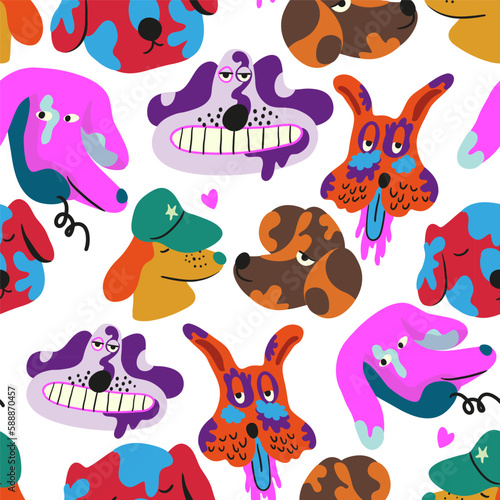 seamless pattern with muzzles of dogs in flat style. pattern with the head of a stylized dog. pet patterns for print and digital use. 