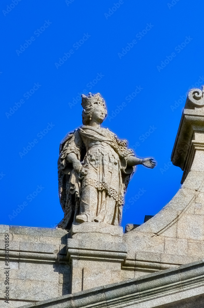 Stone statues decoration in Church of Lapa, Oporto, Portugal