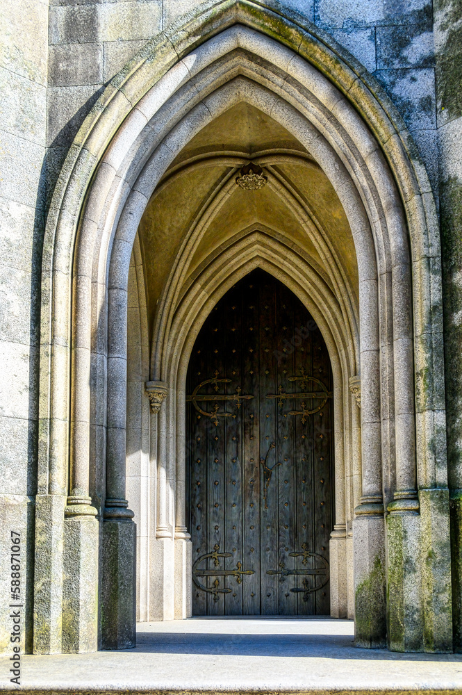 Arches and entrance door of the Chapel dos Pestanas in Oporto, Portugal.