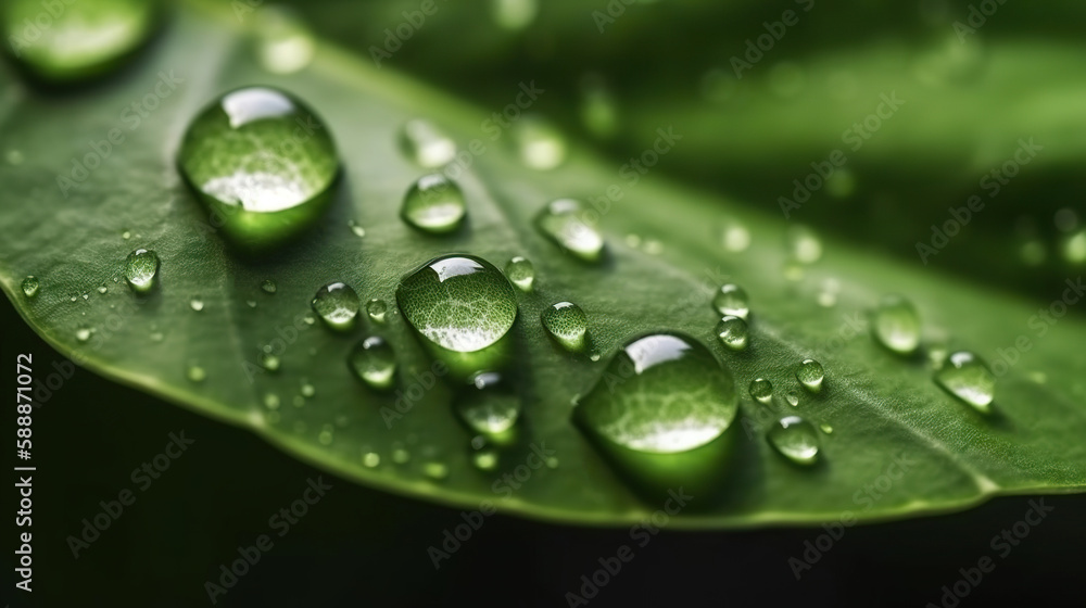 Rain water drops on green leaves on natural background. Based on Generative AI Rain water drops on green leaves on natural background. Based on Generative AI
