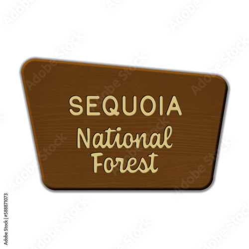 Sequoia National Forest wood sign illustration on transparent background