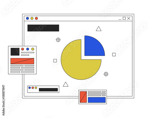 Pie chart on software window linear flat color vector icon. Diagramming tools. Editable thin line element on white. Simple lineart cartoon style spot illustration for web graphic design and animation