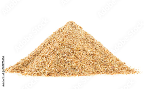 Pile of dried lemon peel powder isolated on a white background