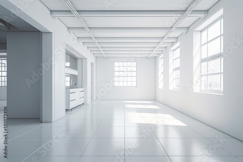 White  minimalistic  vacant interior architecture studio background wall display products. Generative AI