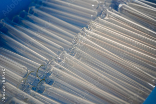 Close up of glass test tubes  