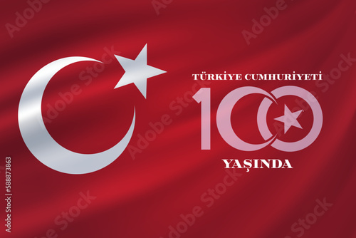 29 Ekim Cumhuriyet Bayrami kutlu olsun, Republic Day in Turkey. Translation: The Republic of Turkey is 100 years old. Vector illustration, poster, celebration card, graphic, post and story design.