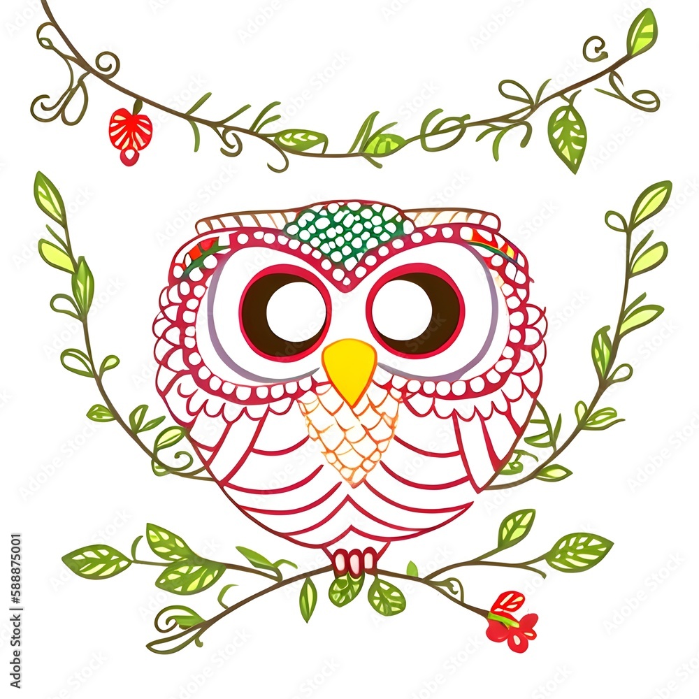 Fototapeta premium Owl drawing. The illustration was created using generative AI.