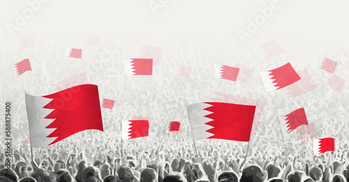 Abstract crowd with flag of Bahrain. Peoples protest, revolution, strike and demonstration with flag of Bahrain.