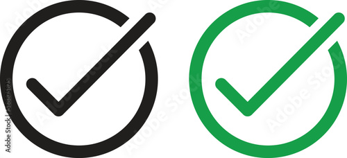 Check mark set icon in green and black . checkmark button . Vector tick yes sign symbol