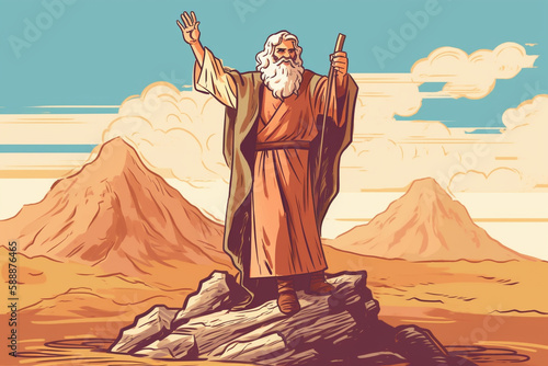 Moses on the mountain preaching. Orthodox christian catholic and jewish bible important religious figure or prophet. Ai generated