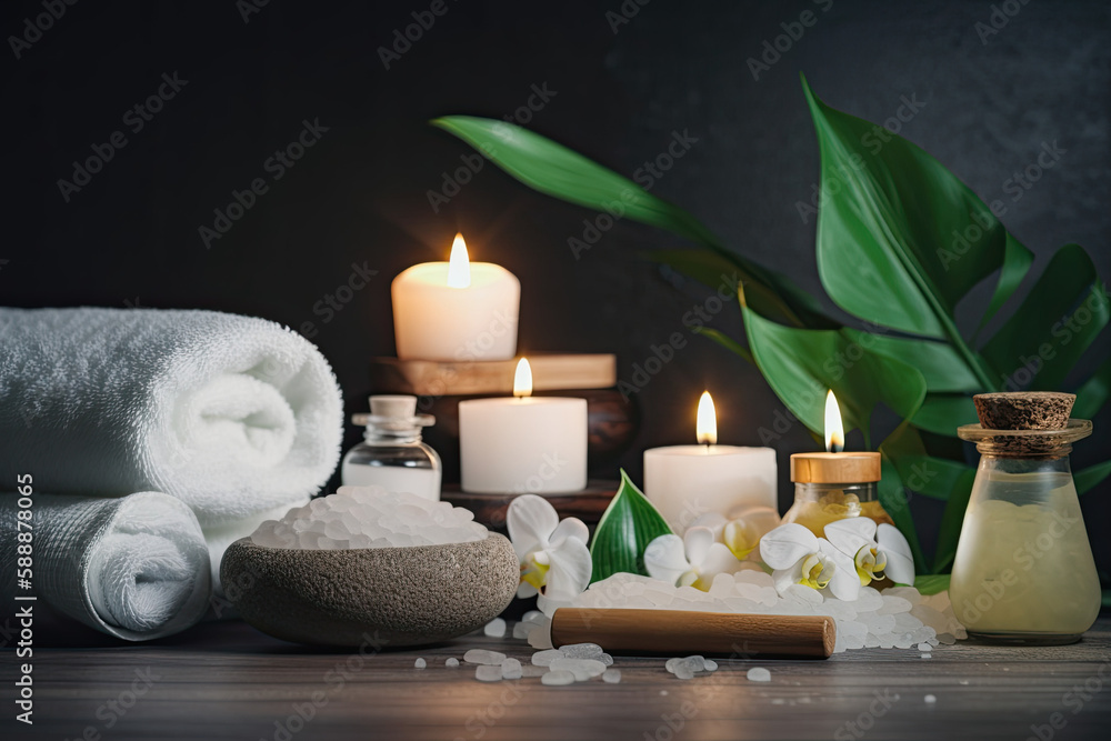 Spa beauty treatment with candles, Generative AI
