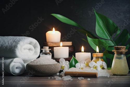 Spa beauty treatment with candles, Generative AI