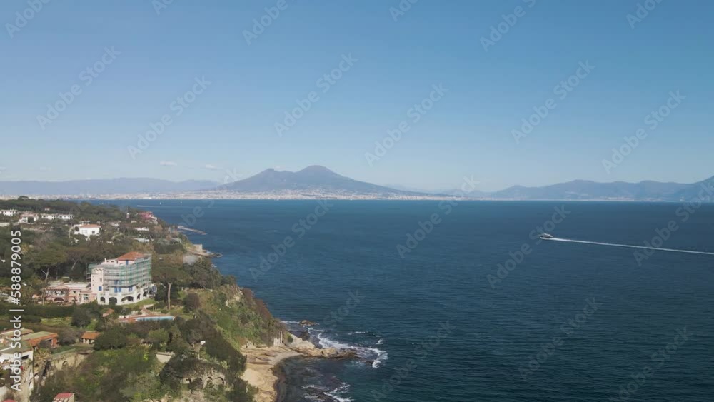 Aerial view of Mount Vesuvius from Marechiaro along the Mediterranean Sea coastline, Naples, Campania, Italy. Aerial view of Mount Vesuvius from Marechiaro along the Mediterranean Sea coastline, Naples, Campania, Italy.