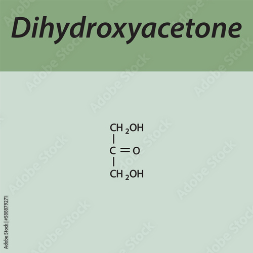 Straight chain form chemical structure of Dihydroxyacetone sugar. Scientific vector illustration on green background.
