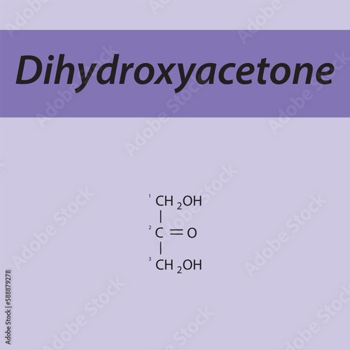 Straight chain form chemical structure of Dihydroxyacetone sugar. Scientific vector illustration on purple background, carbon numbering.