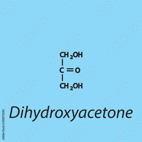 Straight chain form chemical structure of Dihydroxyacetone sugar. Scientific vector illustration on blue background.
