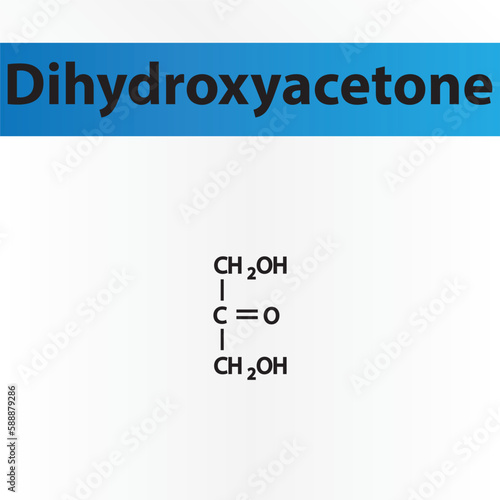 Straight chain form chemical structure of Dihydroxyacetone sugar. Scientific vector illustration on white and blue background.