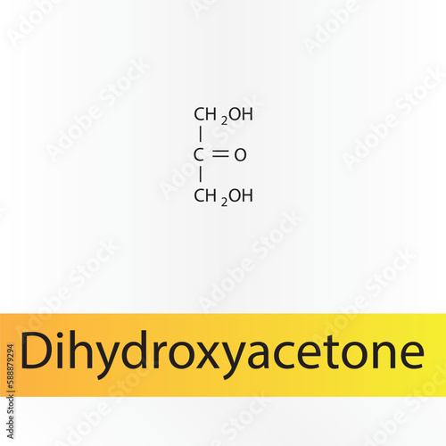 Straight chain form chemical structure of Dihydroxyacetone sugar. Scientific vector illustration on white and orange background.