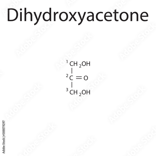 Straight chain form chemical structure of Dihydroxyacetone sugar. Scientific vector illustration on white background, with carbon numbering. photo