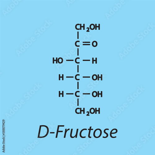 Straight chain form chemical structure of D-Fructose sugar. Scientific vector illustration on blue background.