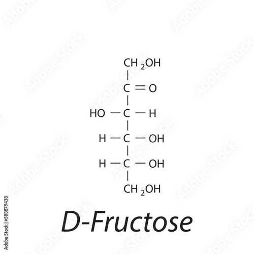 Straight chain form chemical structure of D-Fructose sugar. Scientific vector illustration on white background.