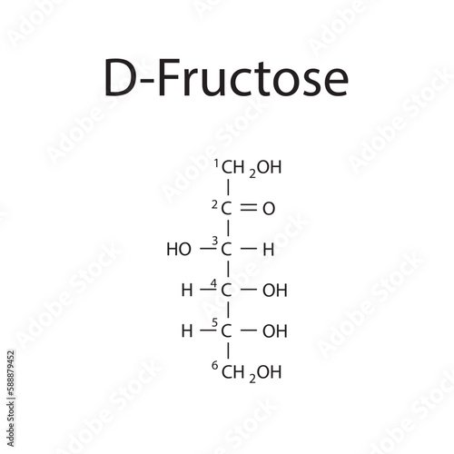 Straight chain form chemical structure of D-Fructose sugar. Scientific vector illustration on white background, with carbon numbering.