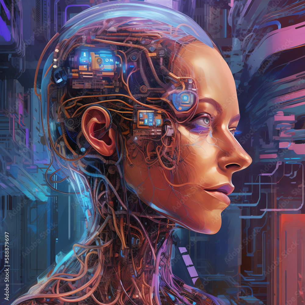 Obraz premium Artificial General Intelligence (AGI) Illustration, Generative AI, Generative, AI