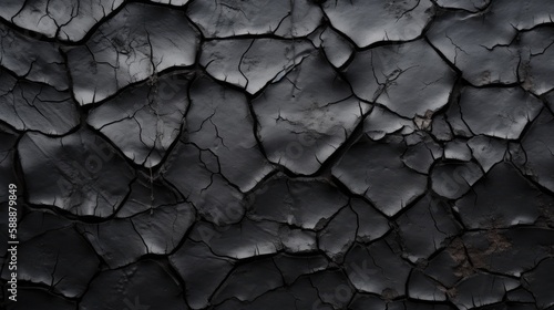 Black cracked paint texture background. Generative ai.