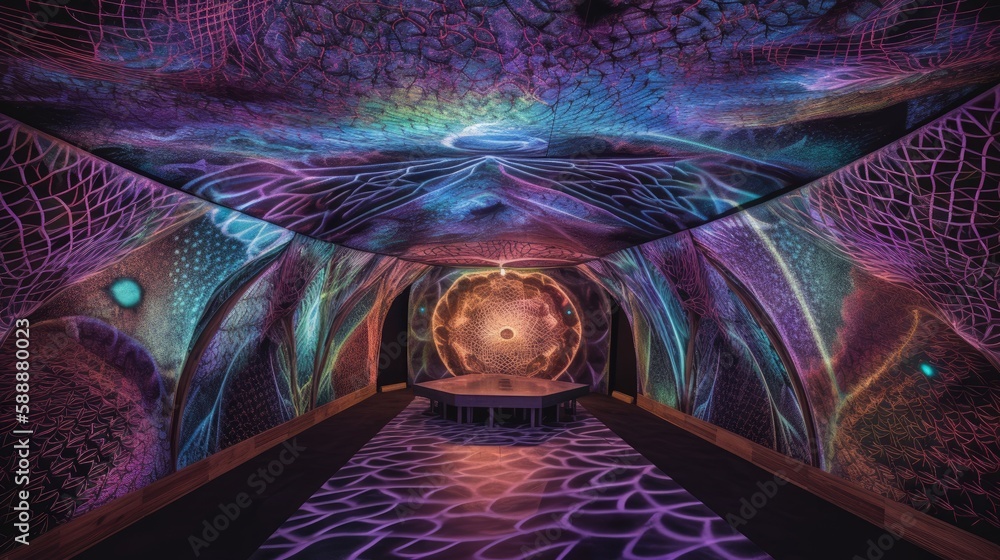 Cosmic Gateway: An immersive art installation featuring trippy visuals and surreal soundscapes. Generative ai. - obrazy, fototapety, plakaty 
