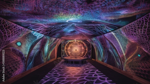 Cosmic Gateway: An immersive art installation featuring trippy visuals and surreal soundscapes. Generative ai.