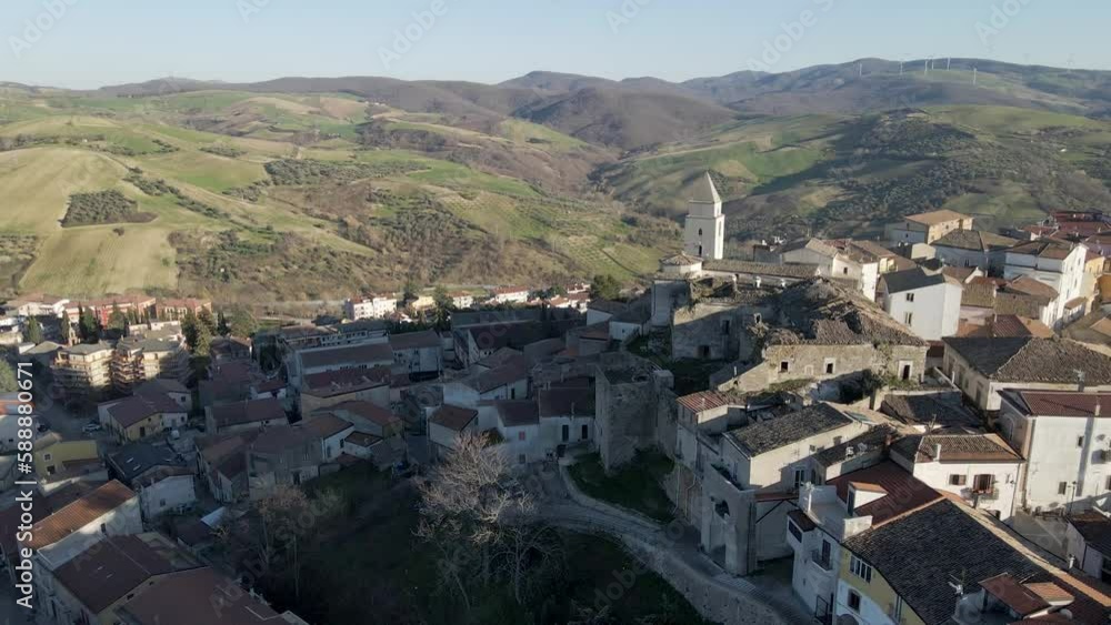 Aerial view of Ripacandida, a small town on the hilltop near Potenza, Basilicata, Italy.