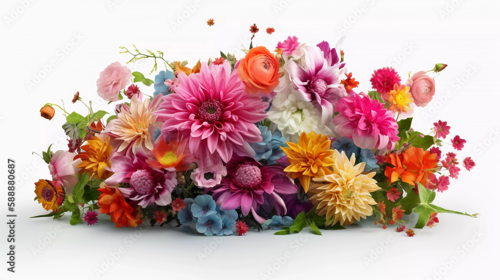 Obraz premium amazing colorful cheerful digital bouquet of flowers 3d, generative ai